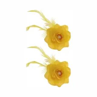 Haarbloem - Set Van 2x Stuks - Geel - Met Speld/ Elastiek - 8 Cm - Haardecoratie - Dames - Carnaval