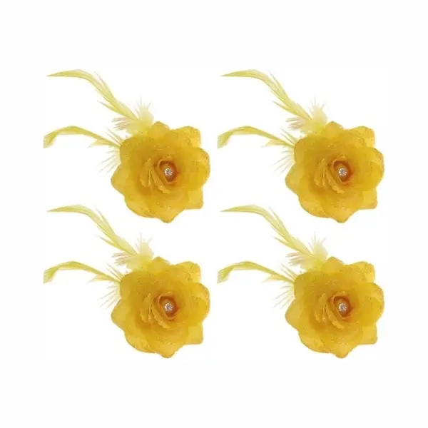 Haarbloem - Set Van 4x Stuks - Geel - Met Speld/ Elastiek - 8 Cm - Haardecoratie - Dames - Carnaval thumbnail