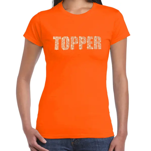 Bellatio Decorations Glitter Topper T-shirt Oranje Met Steentjes/ Rhinestones Voor Dames - Glitter Kleding/ Foute Party Outfit Xxl thumbnail