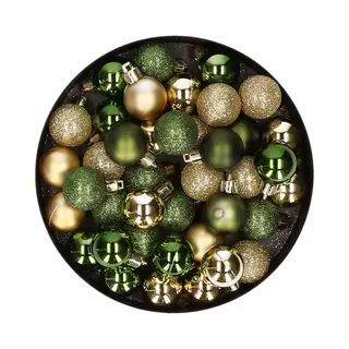 Cosy&Trendy Kleine Kerstballen - 40x St - Goud/groen - D3 Cm - Kunststof - Kerstversiering