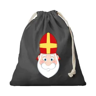 Bellatio Decorations Canvas Sinterklaas Snoep Strooizak - Cadeauzakje - Zwart - Met Koordje - 25 X 30 Cm- Pepernoten Zak