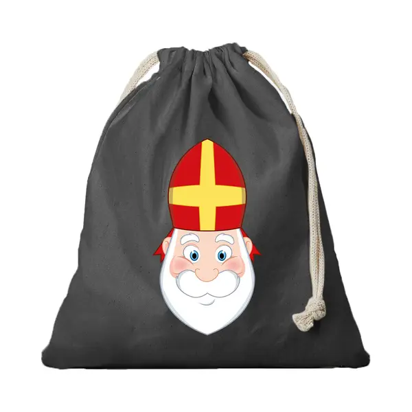 Bellatio Decorations Canvas Sinterklaas Snoep Strooizak - Cadeauzakje - Zwart - Met Koordje - 25 X 30 Cm- Pepernoten Zak thumbnail
