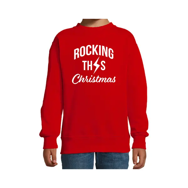 Bellatio Decorations Rocking This Christmas Foute Kersttrui - Rood - Kinderen - Kerstsweaters / Kerst Outfit 152/164 thumbnail