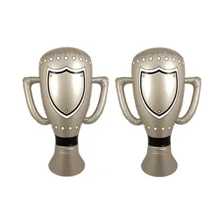 Henbrandt Opblaasbare Winnaars Trofee - 2x Stuks - 60 Cm - Zilver - Feestartikelen Voor Supporters - Bokaal