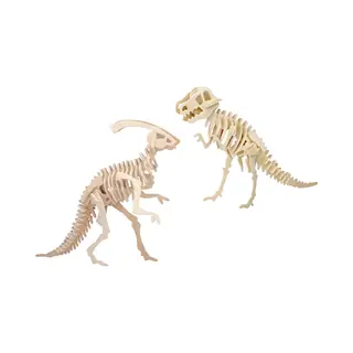 Houten 3D Dieren Dino Puzzel Set - T-rex En Parasaurolophus - Speelgoed Bouwpakketten - Kinderen
