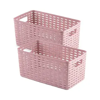 Plasticforte 3x Stuks Rotan Gevlochten Opbergmand/opbergbox Kunststof - Oud Roze - 15 X 28 X 13 Cm - Kast Mandjes