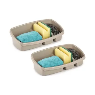 Plasticforte 2x Stuks Keuken Sponsjes/doekjes Houders 26 X 14 Cm Taupe - Handige Keuken Artikelen - Kunststof
