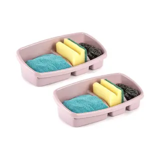 Plasticforte 2x Stuks Keuken Sponsjes/doekjes Houders 26 X 14 Cm Oud Roze - Handige Keuken Artikelen - Kunststof