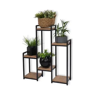 Wdmt Rechteckig Plantentisch Aus Metall & Holz – Rechteckiger Blumenständer Für Innen & Außen – Pflanzentisch & Pflanzenhalter – Garten- &