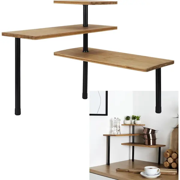 Wdmt Bamboe Hoekrek – 3-Lagen - 43 X 27 X 43 Cm - Ruimtebesparend Keuken Opbergrek – Badkamer Organizer - Hoekkastje – Duurzaam Plantenrek – thumbnail