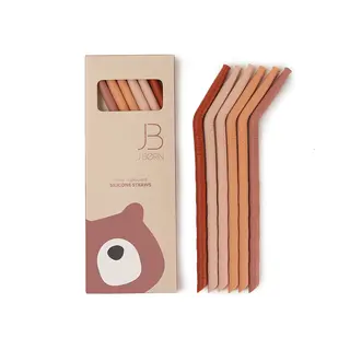 J. Born J.Børn Siliconen Herbruikbare Rietjes (6 Stuks - 22 Cm Lang) En Reinigingsborstel, Rood Mix, Drinkrietjes, Buigrietjes, Bpa-vrije