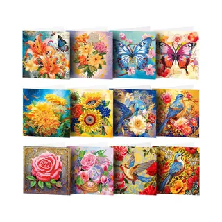 Adorzy Diamond Painting Kaarten – 12 Wenskaarten Met Envelop - Diamond Painting Volwassenen – Diamond Painting Volledig Pakket