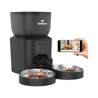 Tensfact Automatische Voerbak Kat Xl Duo - Voerautomaat Kat Met Camera Night Vision - 2 In 1 Voerautomaat - Voerbak Kat En Hond - Zwart