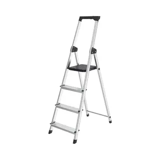 Brasq Huishoudtrap 4 -treden Zilver - Keukentrap Inklapbaar Aluminium Voor Particulier En Professioneel Gebruik - Trap Ladder - Anti Slip
