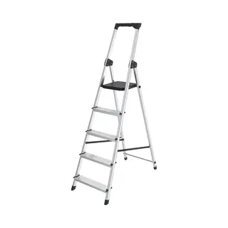 Brasq Haushaltsleiter 5-stufig Silber - Küchenleiter Zusammenklappbar Aluminium Für Den Privaten Und Professionellen Gebrauch - Leiter - Rutschfest