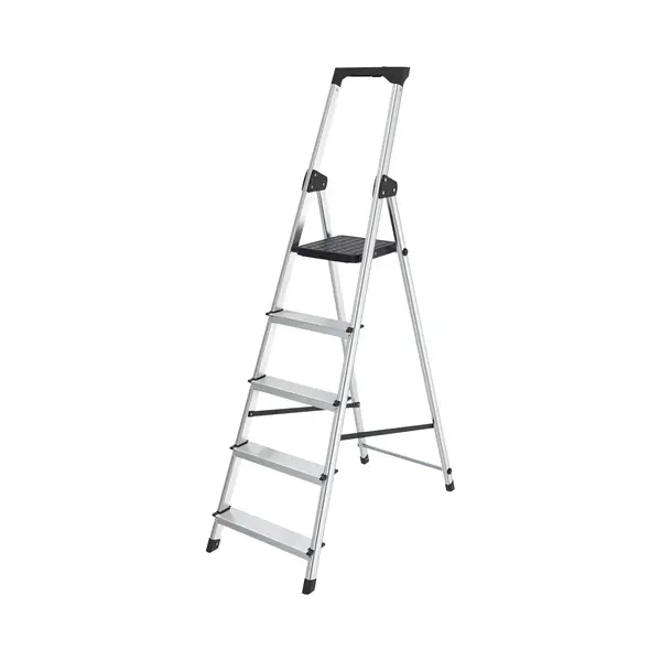 Brasq Haushaltsleiter 5-stufig Silber - Küchenleiter Zusammenklappbar Aluminium Für Den Privaten Und Professionellen Gebrauch - Leiter - Rutschfest thumbnail