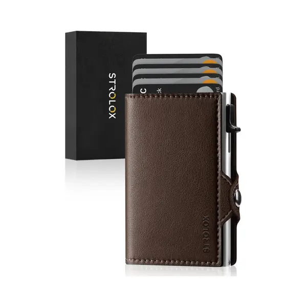 Strolox® Pasjeshouder Portemonnee Donkerbruin Glad Pro - Creditcardhouder 11 Pasjes + Briefgeld - Kaarthouder Pashouder Uitschuifbaar - Rfid & Nfc thumbnail