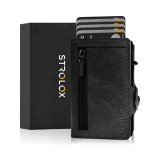 Strolox® Pasjeshouder Luxe Portemonnee Zwart - Creditcardhouder 11 Pasjes + Briefgeld - Kaarthouder Pashouder Uitschuifbaar - Rfid & Nfc Kaarthouder