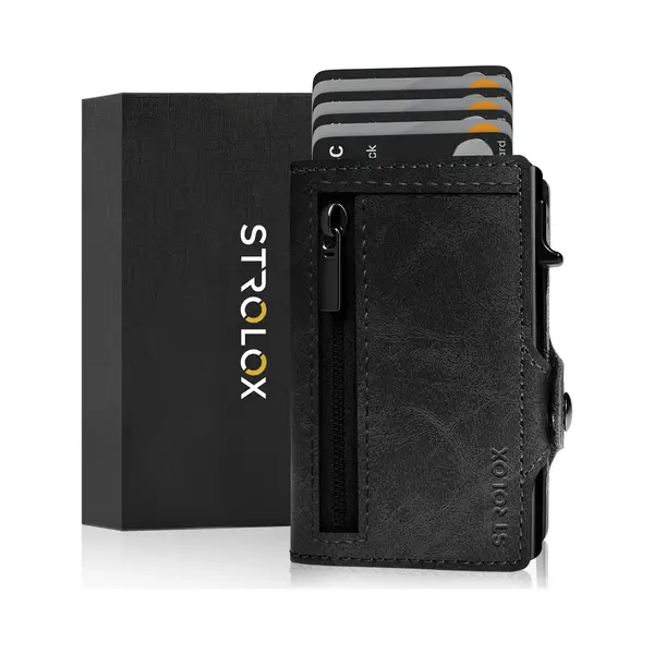 Strolox® Pasjeshouder Luxe Portemonnee Zwart - Creditcardhouder 11 Pasjes + Briefgeld - Kaarthouder Pashouder Uitschuifbaar - Rfid & Nfc Kaarthouder thumbnail