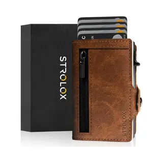 Strolox® Pasjeshouder Luxe Portemonnee Donkerbruin - Creditcardhouder 11 Pasjes + Briefgeld - Kaarthouder Pashouder Uitschuifbaar - Rfid & Nfc