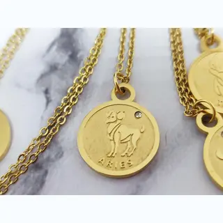 Mei's Muse Zodiac Chain - Sterrenbeeld Ketting - Ram/Aries - 316L Rvs/Goud Verguld/Zirkonia - Goud - 45 T/m 50 Cm