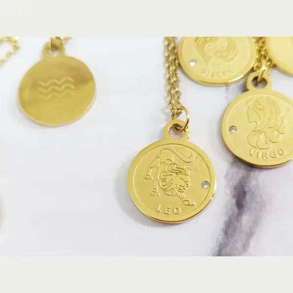 Mei's Muse Zodiac Chain - Sterrenbeeld Ketting - Leeuw/Leo- 316L Rvs/Goud Verguld/Zirkonia - Goud - 45 T/m 50 Cm thumbnail