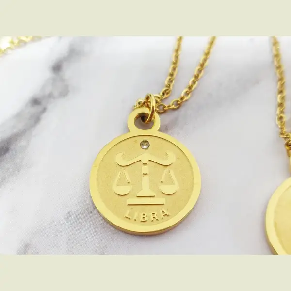 Mei's Muse Zodiac Chain - Sterrenbeeld Ketting - Weegschaal/Libra - 316L Rvs/Goud Verguld/Zirkonia - Goud - 45 T/m 50 Cm thumbnail