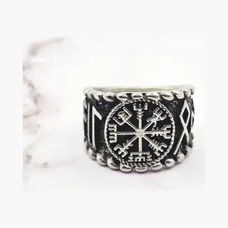 Mei's Viking Nordic Shield - Viking Ring - Vegvisir - 316L Rvs - Zilver - Ringmaat 56 Mm