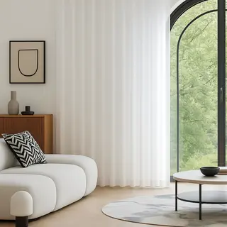Maroyathome - Olivia - Vitrage Kant En Klaar Met Haakjes - Met Plooiband - Helder Wit - Linnen Look - 300 X 260 Cm - 300 Cm Breed En 260 Cm Hoog/lang