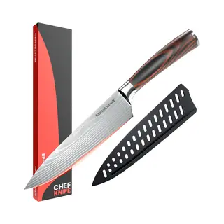 Matakumi 8’’ Japans Koksmes - Chef Knife Met Damascus Print - Japanese Style Keukenmes - Japanse Messen - Koksmessen Set