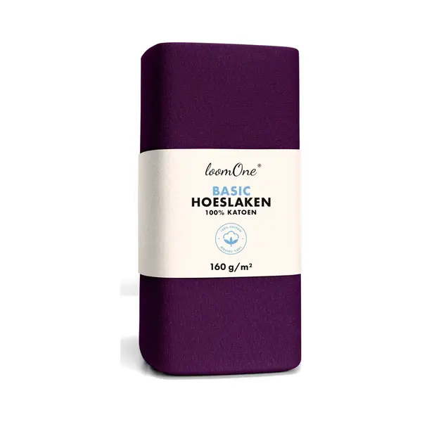 Loom One Hoeslaken – 100% Jersey Katoen – 130x200 Cm – Tot 23cm Matrasdikte– 160 G/m² – Paars thumbnail