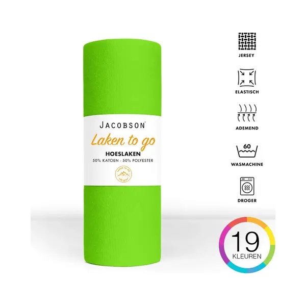 Jacobson - Hoeslaken - 180x200cm - Jersey Katoen - Tot 25cm Matrasdikte - Groen thumbnail