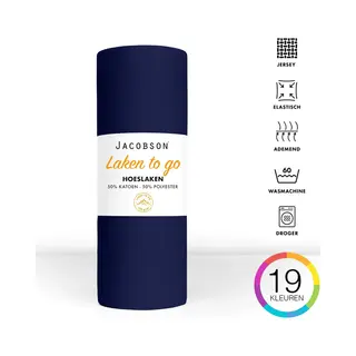 Jacobson - Hoeslaken - 130x200cm - Jersey Katoen - Tot 23cm Matrasdikte - Donkerblauw
