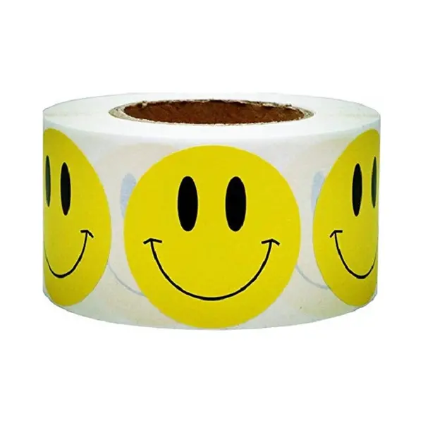 500 Smiley Stickers Rond 3, 8 Cm Geel Op Een Rol - Sluitsticker Beloningssticker Kinderen - Smiley Label - Dappaz thumbnail