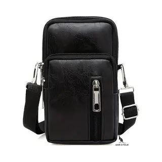 San Vitale® - Casual Telefoon Tas - Vegan Leer -Schoudertasje - Telefoontasje - Heuptas - Wandel/Sport/Mobiele Telefoon/Smartphone - Vegan Zwart