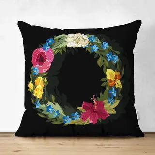 De Groen Home Velvet Kussenhoesjes - Kussenhoes - Letter O Van Bloemen Op Zwart - 45x45 Cm - Kussenloop - Fluweel - Valentijn Cadeau