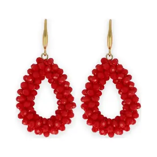 Lajetti - Druppel Oorbel Rood - Dames Oorbellen - Stainless Steel Beaded Earrings