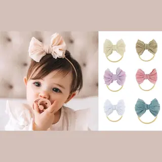 Mylinsé 6 Stuks Baby Haarbandjes Meisje Met Strik – Roze, Beige, Grijs & Wit – Rekbaar Haaraccessoire (0-5 Jaar)