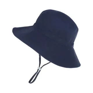 Mylinsé Zonnehoedje Marineblauw - Donkerblauw - Navy Effen – Baby 9-18 Maanden - Maat 50 Cm - Strandhoed Met Koord - Bucket Hat