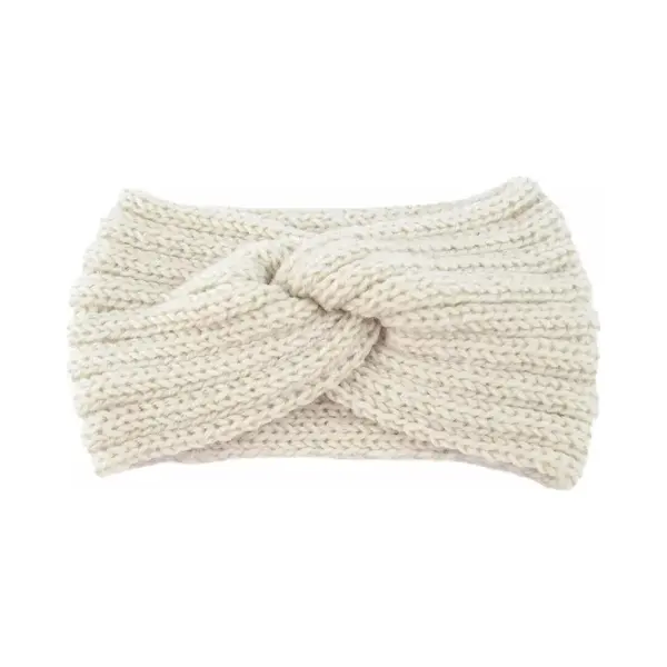 Mylinsé Gebreide Winter Dames Haarband Met Knoop - Crème - Oorwarmer thumbnail