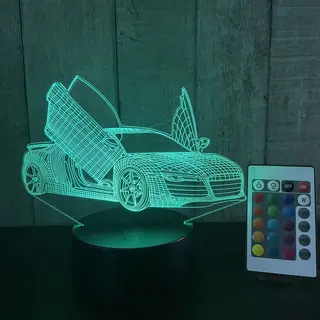 Klarigo® Nachtlamp – 3D Led Lamp Illusie – 16 Kleuren – Bureaulamp – Sport Auto – Audi R8 – Nachtlampje Kinderen – Creative Lamp -
