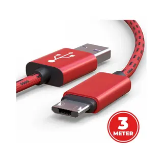ProFPS Micro Usb Kabel 3M – Geschikt Voor PS4 – Nylon – Rood/Zwart
