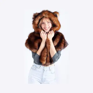 Kimu Poncho Cape Bruine Beer - Hood Muts Bontjas Oortjes Spirit Beertje Festival