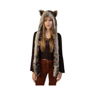 Kimu Hood Navajo Bruine Wolf Muts Sjaal Wanten Oortjes Bontmuts Spirit Festival