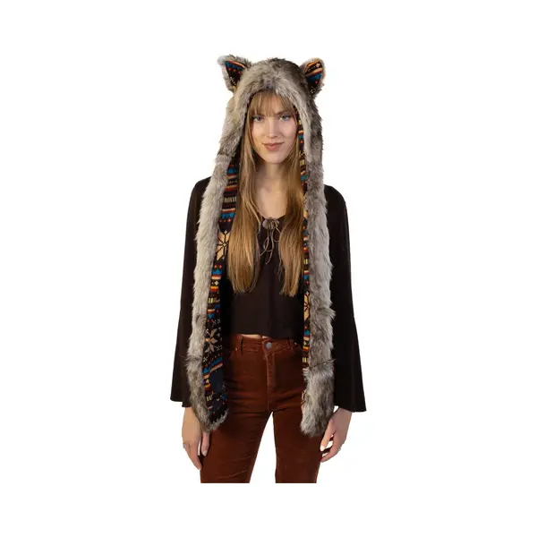 Kimu Hood Navajo Bruine Wolf Muts Sjaal Wanten Oortjes Bontmuts Spirit Festival thumbnail