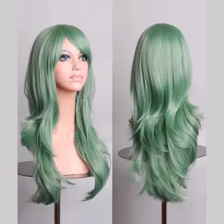 Kimu Luxe Lange Mintgroene Pruik Pastel Zeemeermin - Lichtgroene Groen Mermaid Lang Haarwerk Met Schuine Pony - Elfje Eenhoorn Festival