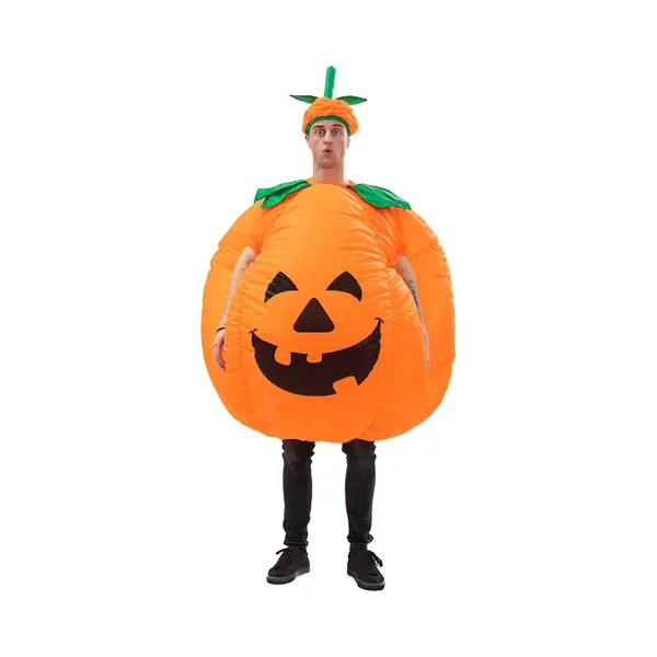 Kimu® Opblaas Kostuum Pompoen - Opblaasbaar Pak - Pompoenpak Mascotte Opblaaspak - Opblaasbare Oranje Kalebas Volwassenen Dames Heren Festival thumbnail