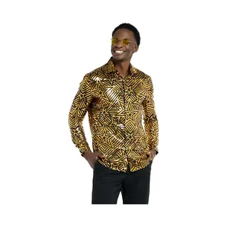 OppoSuits Golden Geo Star Shirt - Mannen Overhemd - Kerst Shirt - Kerst - Oud En Nieuw - Goud - Maat EU39