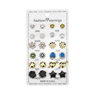 Fako Bijoux® - 12 Paar Oorbellen Op Kaart - Steker - Mix - 12 Paar - Jaarkaart - Love