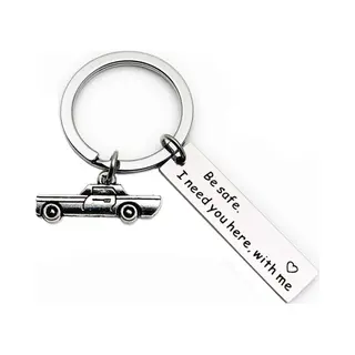 Fako Bijoux - Sleutelhanger Be Safe, I Need You Here With Me - Auto - Sleutelring Tekst - Cadeau - Geschenk - Zilverkleurig